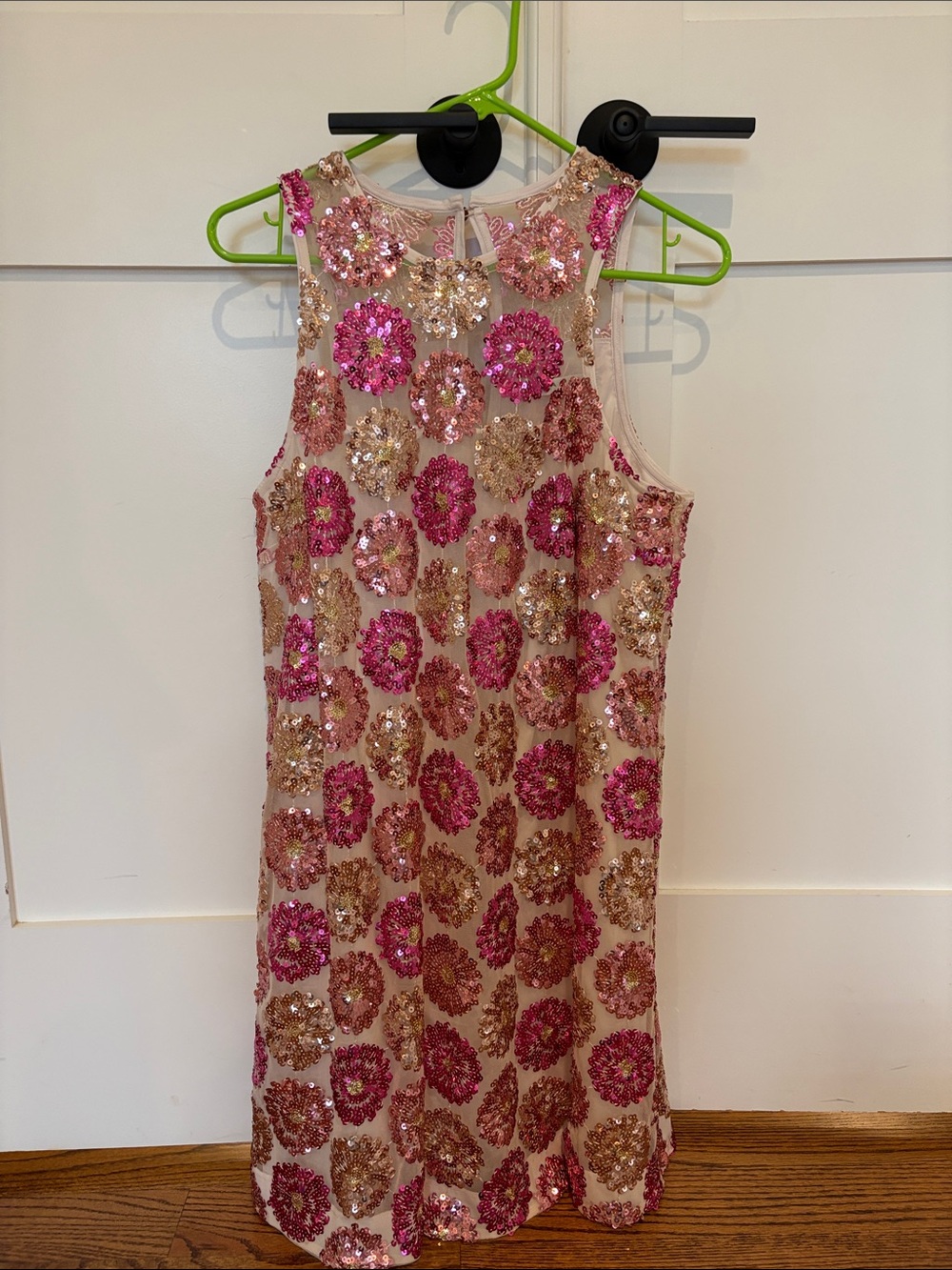 Trina Turk Pink & Gold Sequin Floral Shift Dress